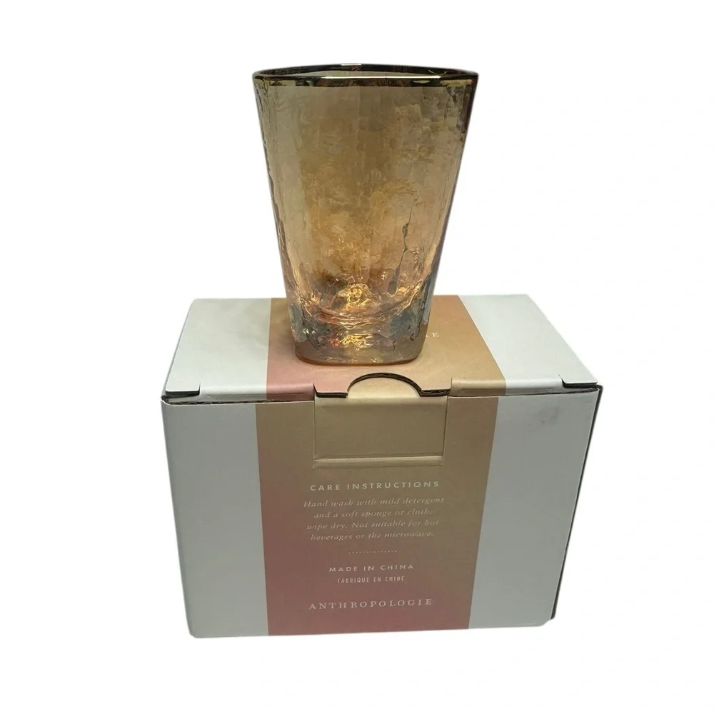 NIB Anthro The Zaza Collection Set of 2 Lustered Shot Glasses in Honey Luster